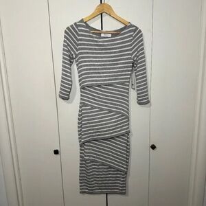 Bailey 44 Column Dress Women's SM Grey White Striped Knit Casual NWT